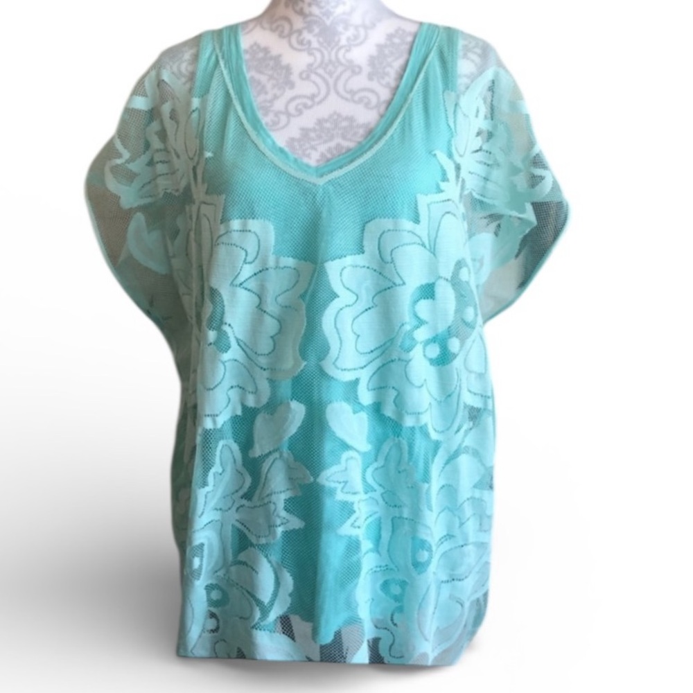 Oversized Merona Tank Top and Short Sleeve Swimsuit Coverup Teal Blue Size L EUC - Picture 1 of 11